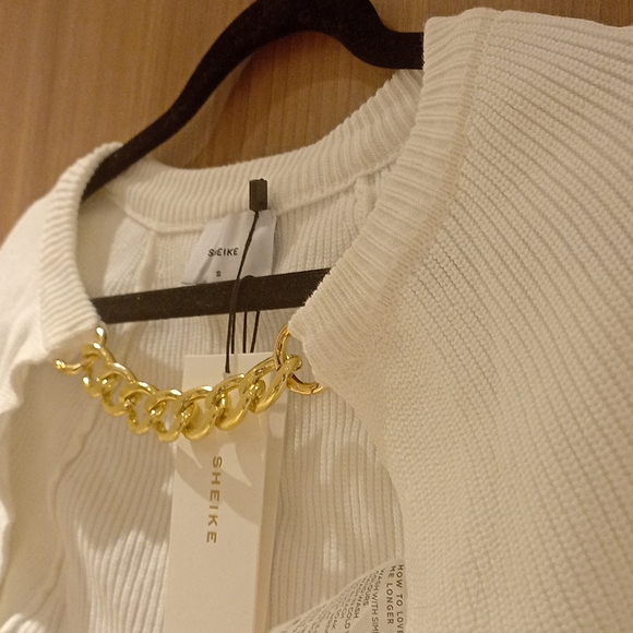 SHEIKE Khloe Cream Knit Chain Link Cropped Cardi Shrug NWT - Picture 11 of 13
